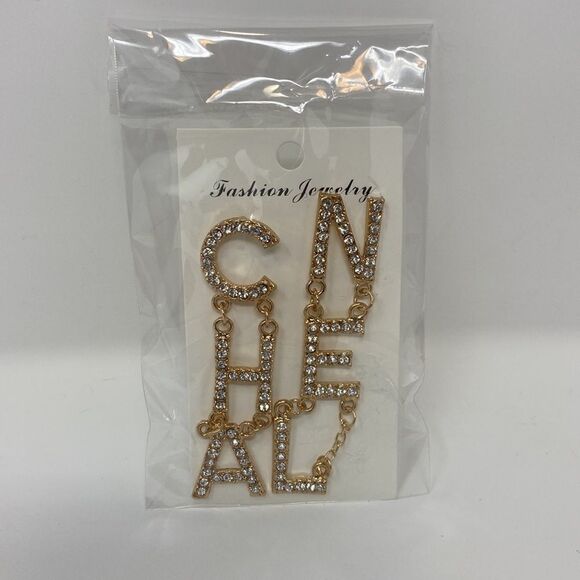 CHA NEL Large Dangling Gold Plated & Cubic Zirconia Earrings - Picture 6 of 6